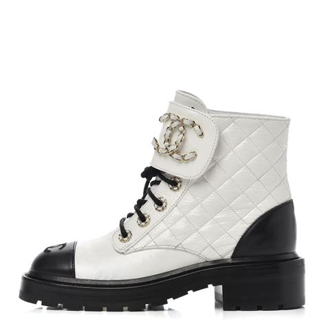 chanel black and white lace up boots